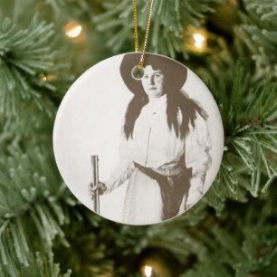 Photo Portrait of a Cowgirl Holding a Rifle, c1910 Ceramic Ornament