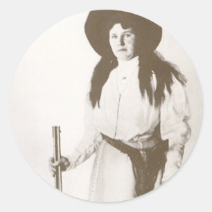 Photo Portrait of a Cowgirl Holding a Rifle, c1910 Classic Round Sticker