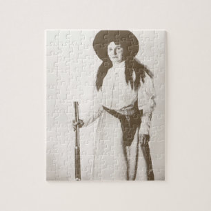 Photo Portrait of a Cowgirl Holding a Rifle, c1910 Jigsaw Puzzle