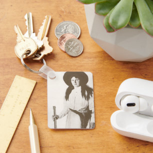 Photo Portrait of a Cowgirl Holding a Rifle, c1910 Keychain