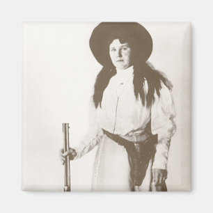 Photo Portrait of a Cowgirl Holding a Rifle, c1910 Magnet