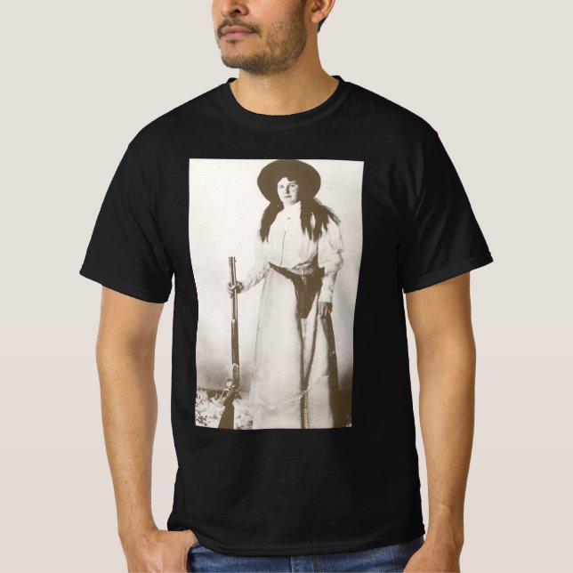Photo Portrait of a Cowgirl Holding a Rifle, c1910 T-Shirt (Front)