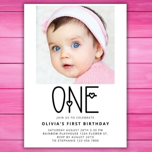 Photo Portrait One Sweetheart 1st First Birthday Invitation