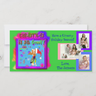 Photo post card customizable with groovy cartoon