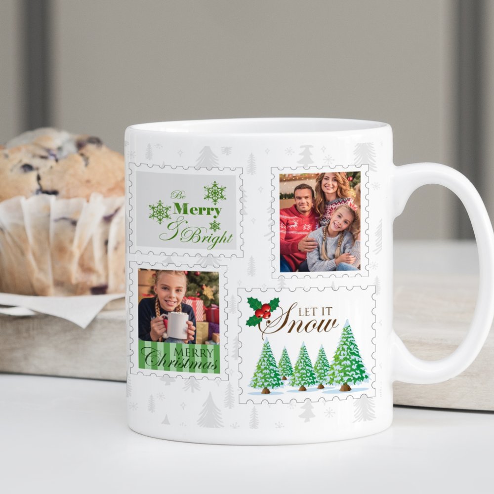 Discover Custom Photo Postage Stamps Green Christmas Pine Tree Coffee Mug