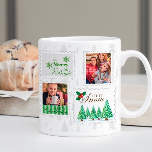 Photo Postage Stamps Green Christmas Pine Tree Coffee Mug