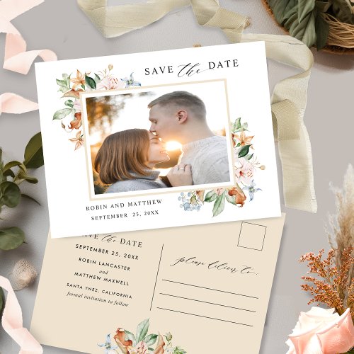 Photo Postcard Earthy Blooms and Beige Wedding