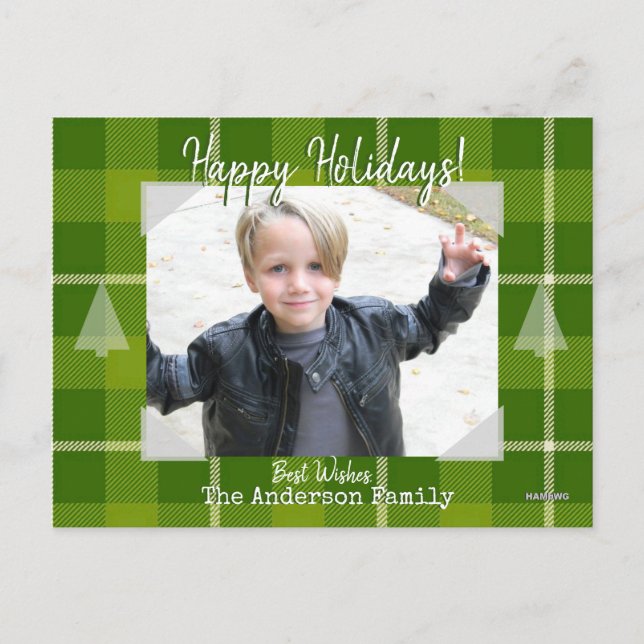 Photo Postcard with Green Plaid Background (Front)
