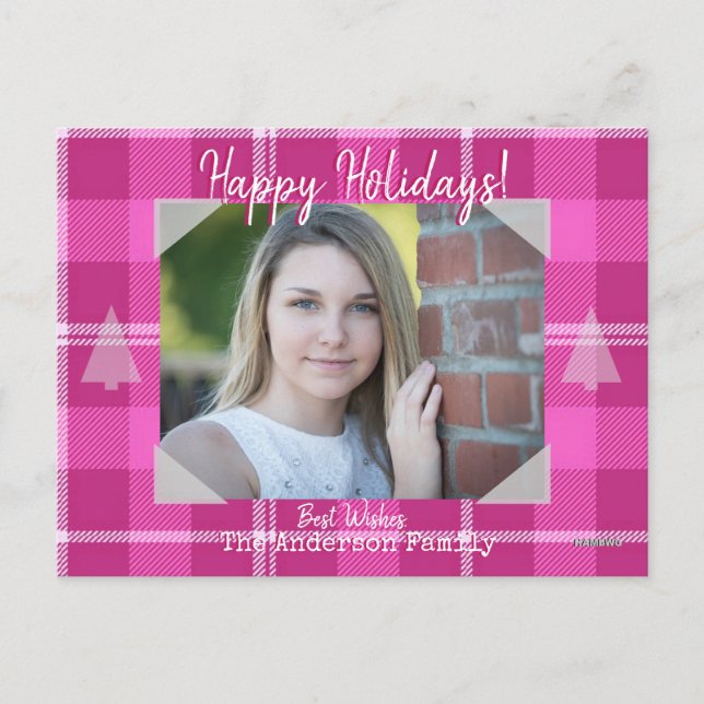 Photo Postcard with Pink Plaid Background (Front)