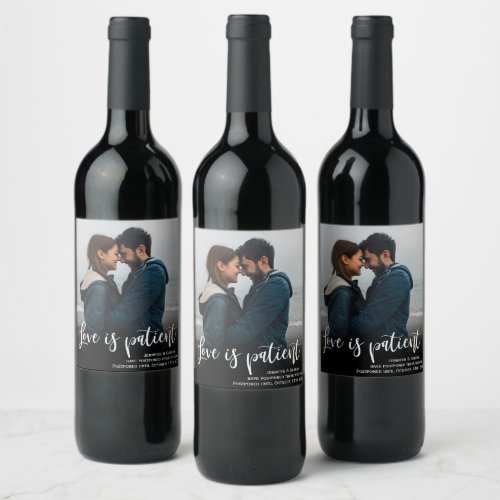 Photo Postponed Wedding Announcement Wine Label