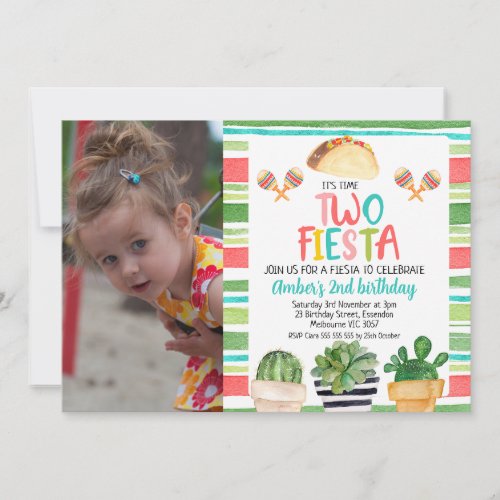 Photo Potted Cactus Time Two Fiesta Birthday Invitation