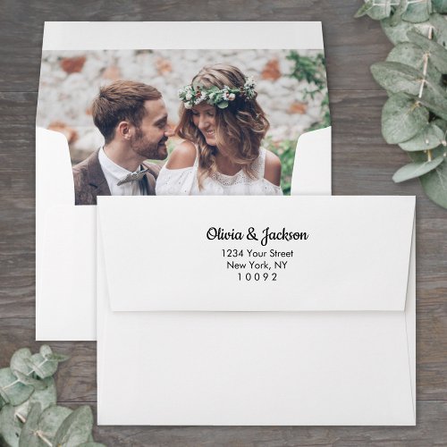 Photo Pre_Addressed Modern Elegant Script Wedding Envelope