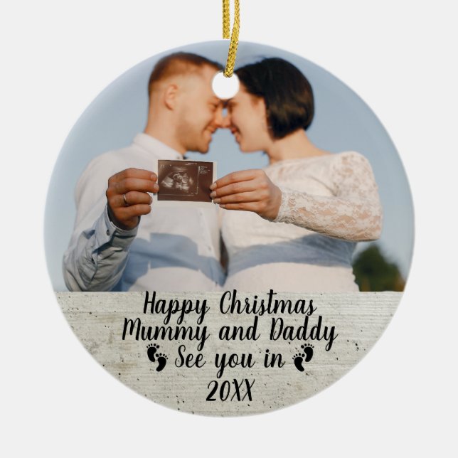 photo Pregnancy Announcement for expecting parents Ceramic Ornament (Front)