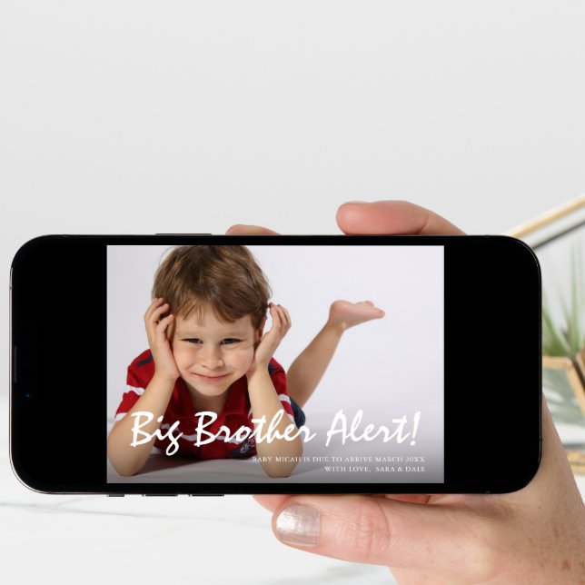 Photo Pregnancy Big Brother Blue Announcement Card (Front Digital)