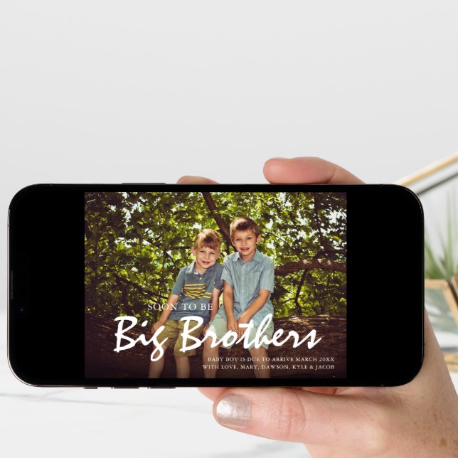 Photo Pregnancy Big Brother Blue Announcement Card (Front Digital)