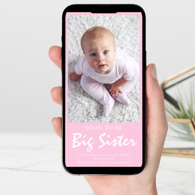 Photo Pregnancy Big Sister Pink Announcement (Front Digital)