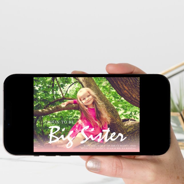 Photo Pregnancy Big Sister Pink Announcement (Front Digital)