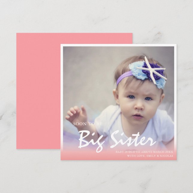 Photo Pregnancy Big Sister Pink Announcement (Front/Back)