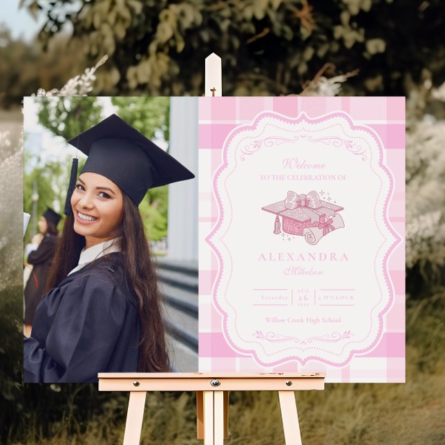 Photo Preppy Coquette Pink Bow Graduation Foam Board (Creator Uploaded)