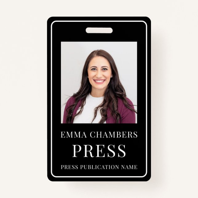 Photo Press Pass Black White ID Badge (Front)