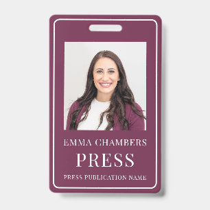 Photo Press Pass Burgundy ID Badge
