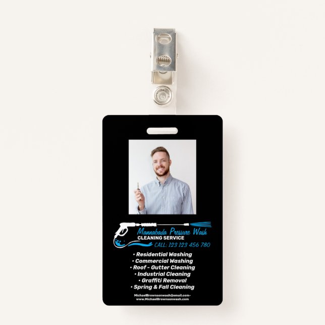 Photo Pressure Washing Power Black Super Cleaning Badge (Front with Clip)