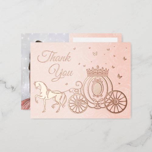 Photo Princess Carriage Rose Gold Foil Thank You Foil Invitation Postcard