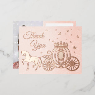 Photo Princess Carriage Rose Gold Foil Thank You Invitation Postcard