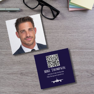 Photo Professional QR Code Pilot Blue Aviation Square Business Card