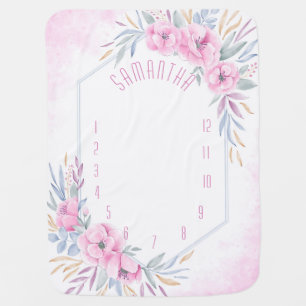 Photo Prop Blush Pink Flowers Watercolor Elegant Baby Blanket