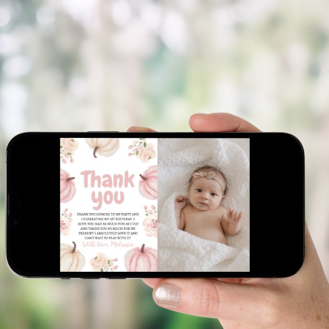 Photo Pumpkin Birthday Thank You Card (Front Digital)