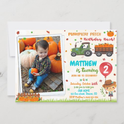 Photo Pumpkin patch birthday invitation Fall party