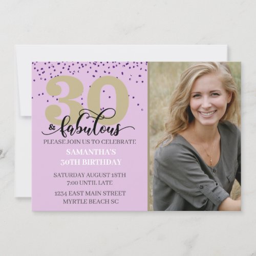 Photo Purple 30 and Fabulous Birthday Party  Invitation