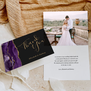 Photo Purple Agate Gold Dark Wedding Thank You Card