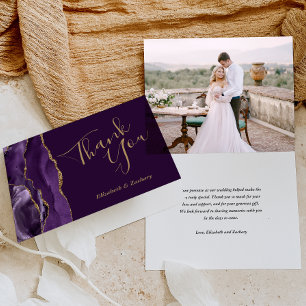 Photo Purple Agate Gold Wedding Thank You Card