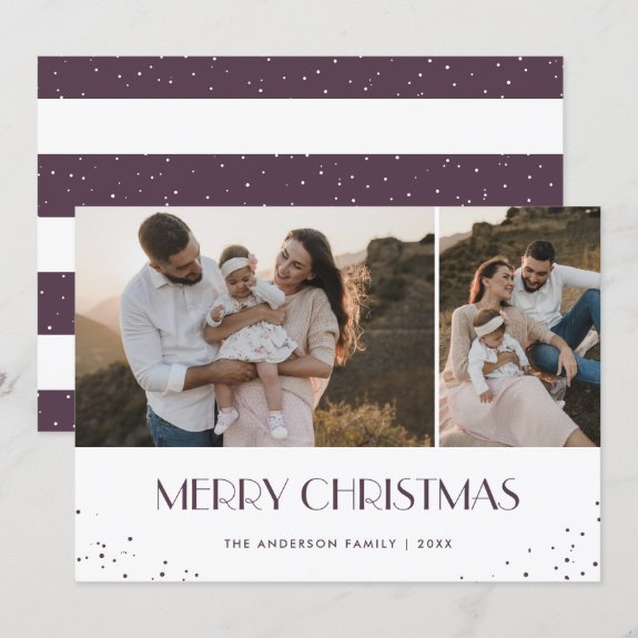 Photo Purple and White Merry Christmas Card