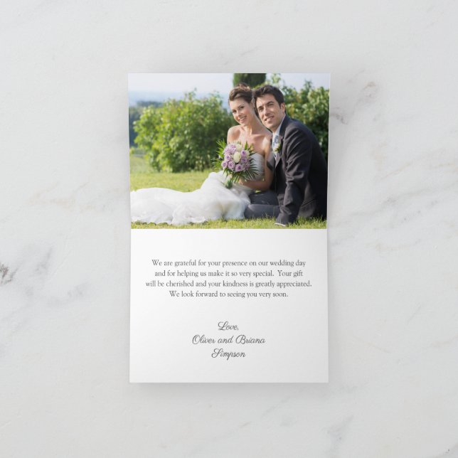 Photo Purple Blue Floral Wedding Thank You Card (Inside)