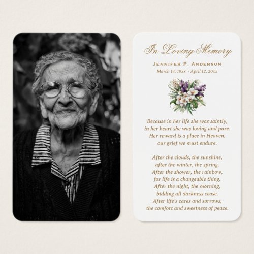 Photo Purple Floral Funeral Memorial Prayer Cards