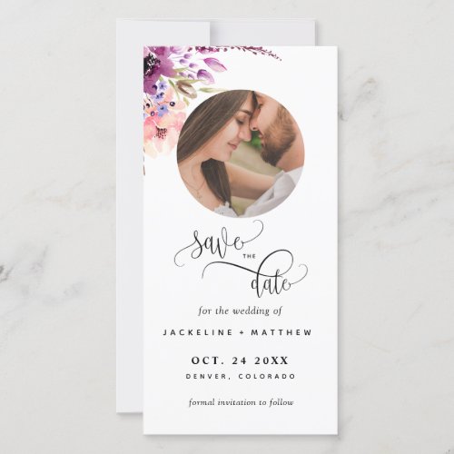 Photo Purple Floral Wedding Save The Date Bookmark