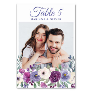 Photo Purple Fuchsia Burgundy Floral Wedding Table Number