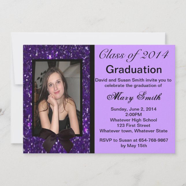 Photo Purple Glitter Graduation Invitation (Front)