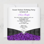 Photo Purple Glitter Sweet 16 16th Birthday Party Invitation (Back)