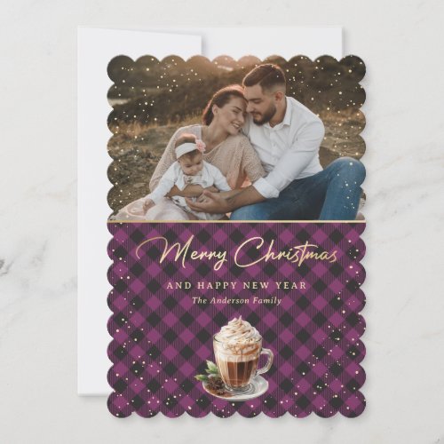 Photo Purple Gold Hot Chocolate Merry Christmas Holiday Card