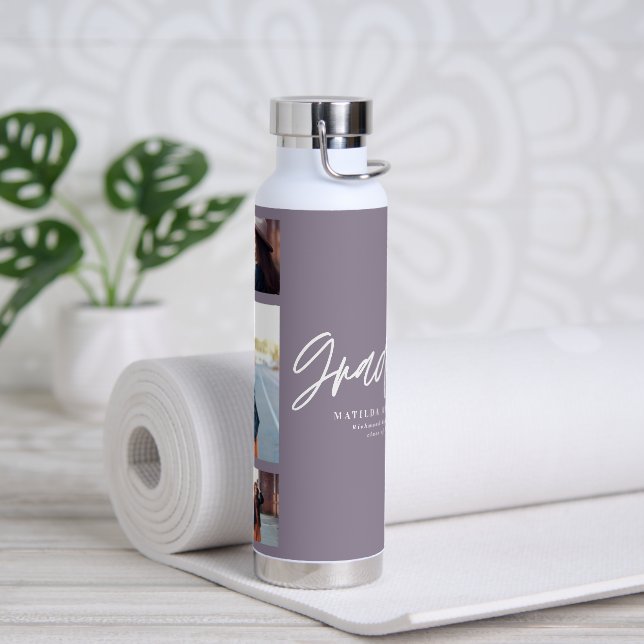 Photo purple graduation script modern elegant water bottle (Yoga)