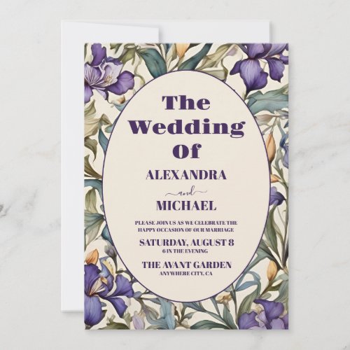 Photo Purple Iris Art Nouveau Wedding Invitation