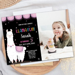 Photo Purple Llama Fun Llama Birthday Invitations