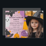 Photo Purple Orange Cute Halloween Kids Birthday Invitation<br><div class="desc">More Fun Kids Birthday Invitations in the Little Bayleigh Store!</div>