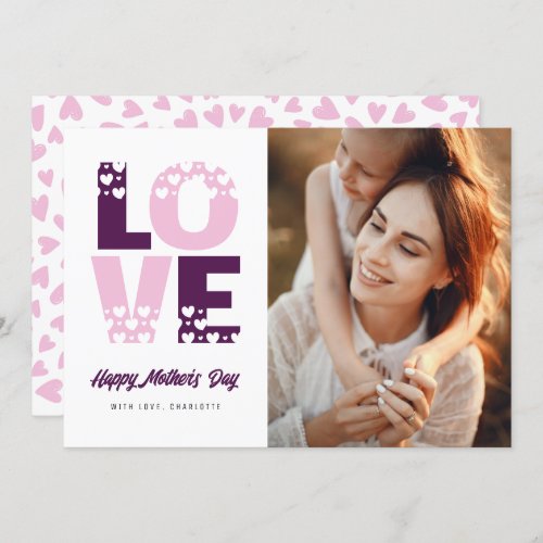 Photo Purple Pink Hearts Happy Mothers Day Card