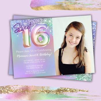 Photo Purple Pink Sweet 16th Birthday Party Invitation by WittyPrintables at Zazzle