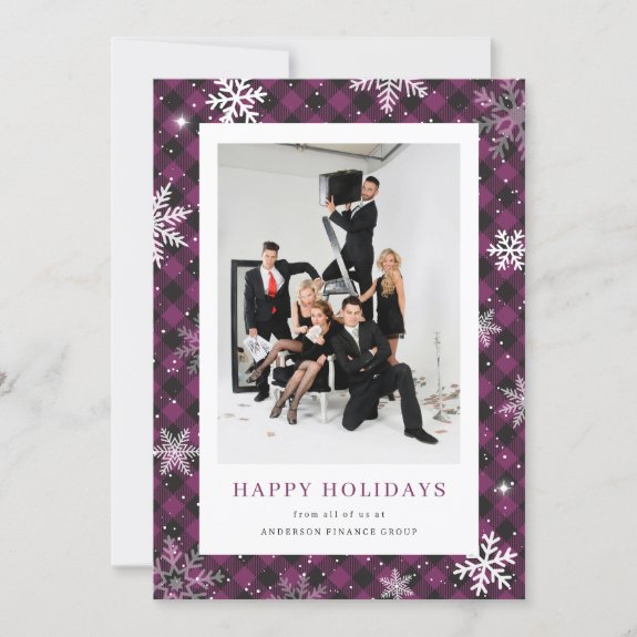 Photo Purple Plaid Snowflake Corporate Business